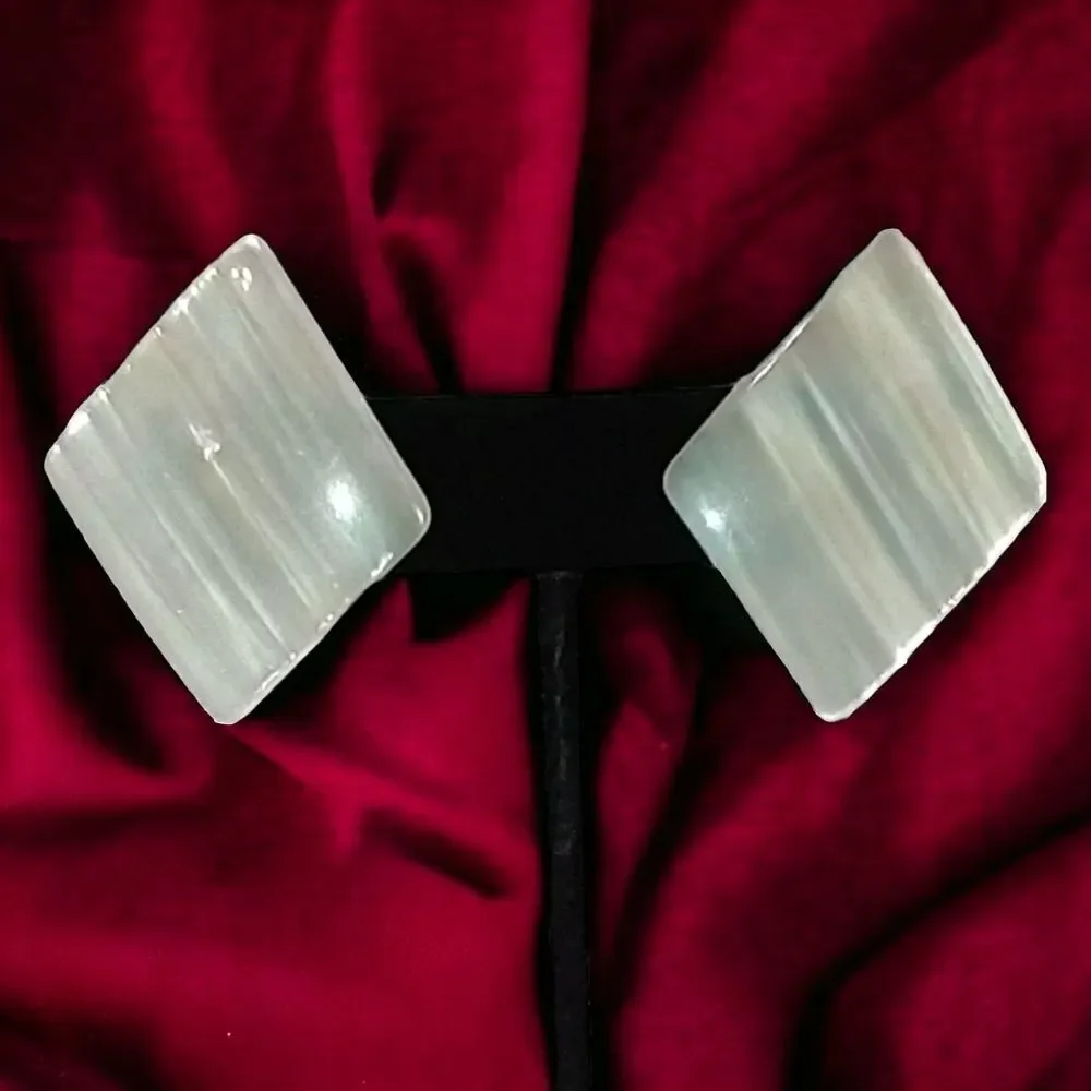 Vintage 80s Earrings Moonglow Statement Acrylic Iridescent‎ Pearl Plastic Retro